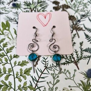 Handcrafted Teal Glass Bead Dangle Earrings - Women Jewelry
